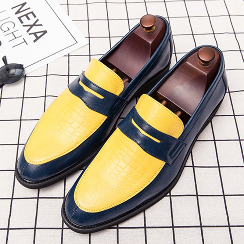 Fashionable British Style Casual Color Contrast Leather Shoes
