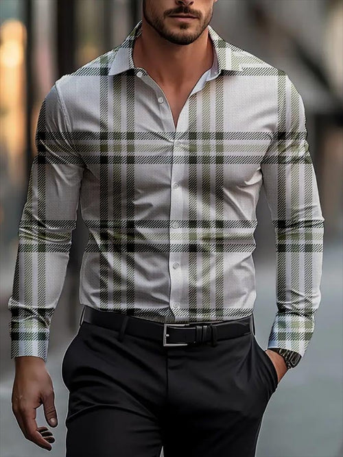 Men's Business Casual Striped Long Sleeve Shirt