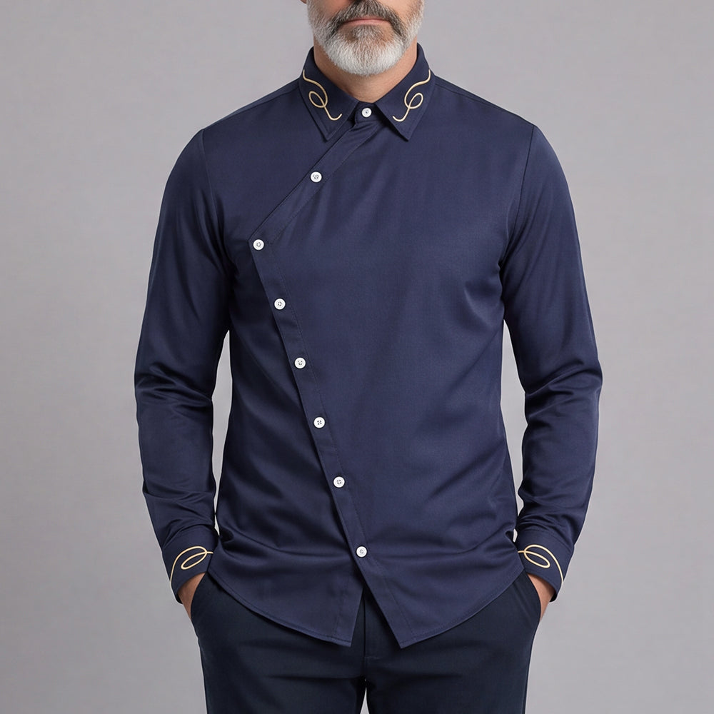 Men's Casual Solid-Color Slim-Fit Long-Sleeve Shirt