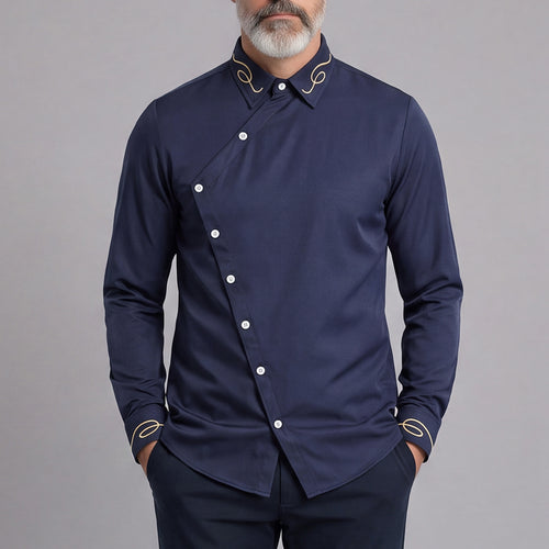 Men's Casual Solid-Color Slim-Fit Long-Sleeve Shirt