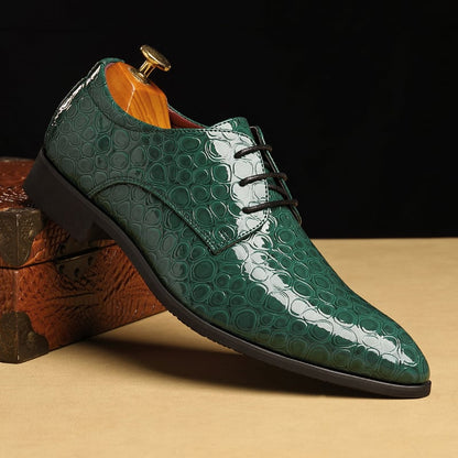 Men's Stylish Embossed Pointed Toe Patent Leather Shoes
