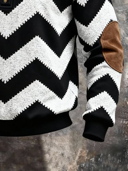 Men's Retro Color Block Print Zipper Sweatshirt