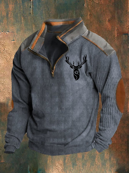 Casual Vintage Men's Western Style Zip Contrast Sweatshirt