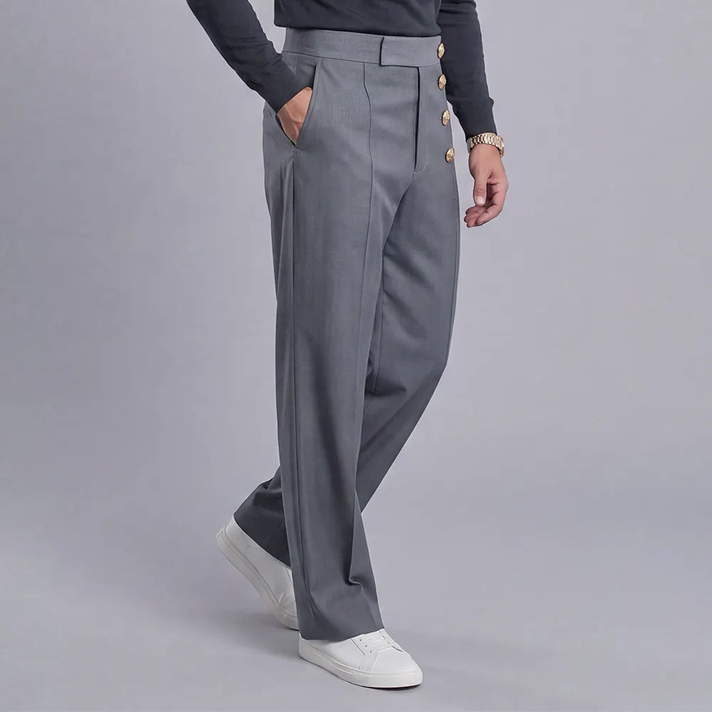 Men's Loose-Fit, High-Waisted, Wide-Leg, Single-Breasted Dress Pants