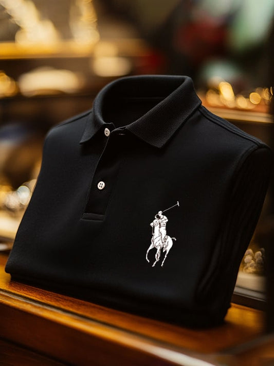 Men's Business Lapel Button Short Sleeve Polo Shirt