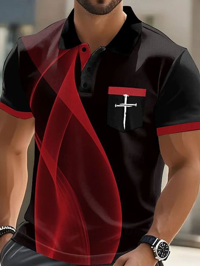 Men's Faith Cross Printed Casual Polo Shirt (With Pockets)