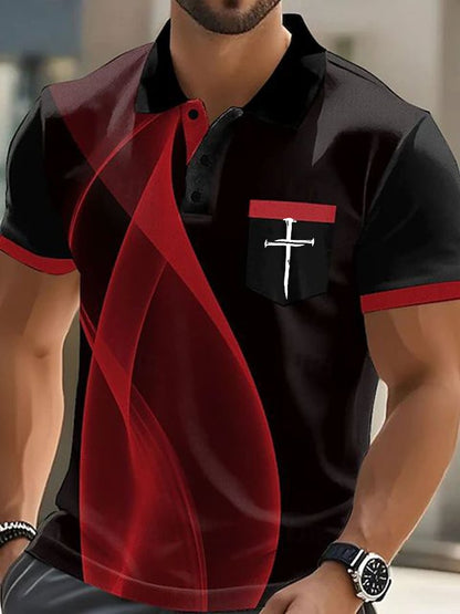 Men's Faith Cross Printed Casual Polo Shirt (With Pockets)