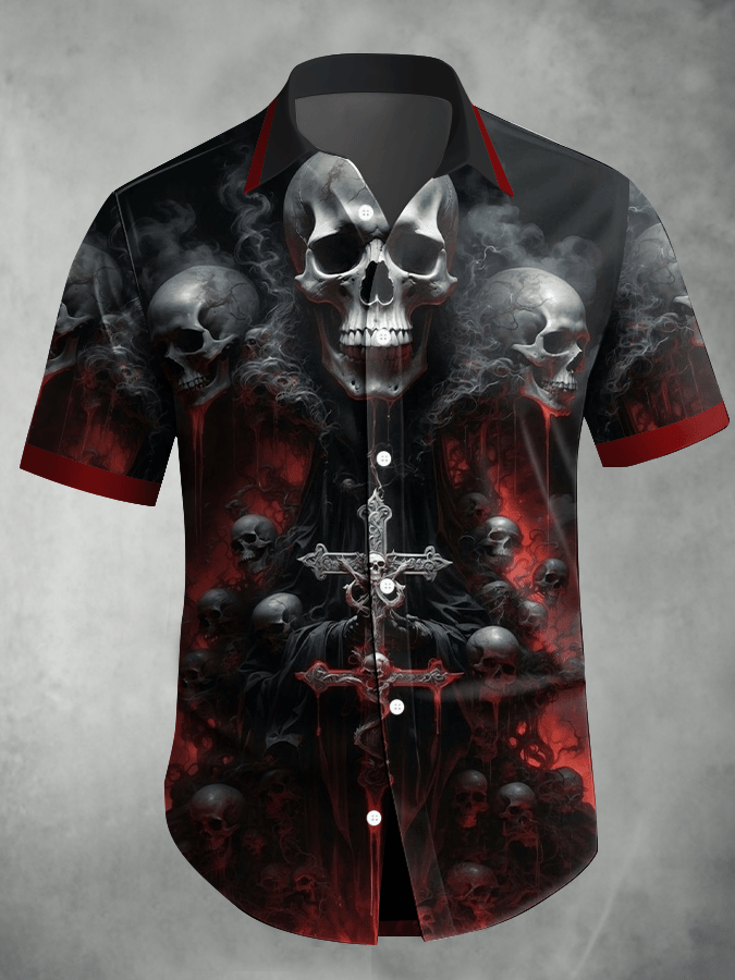 Men's Dark Skull Print Vintage Casual Shirt