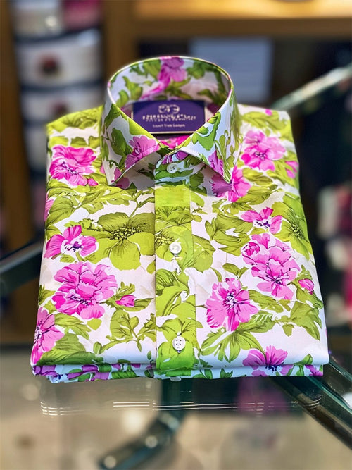 Men's Satin Luxe Hawaiian Print Short Sleeve Button Shirt