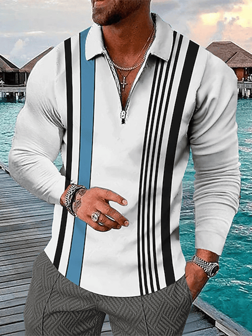 Fashion Print Print Lapel Pullover Long Sleeve Polo Shirt