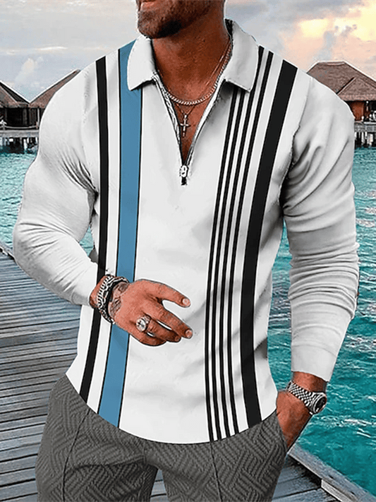 Fashion Print Print Lapel Pullover Long Sleeve Polo Shirt