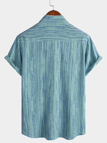 Men's Breathable Short Sleeve Pocket Black Striped Shirt