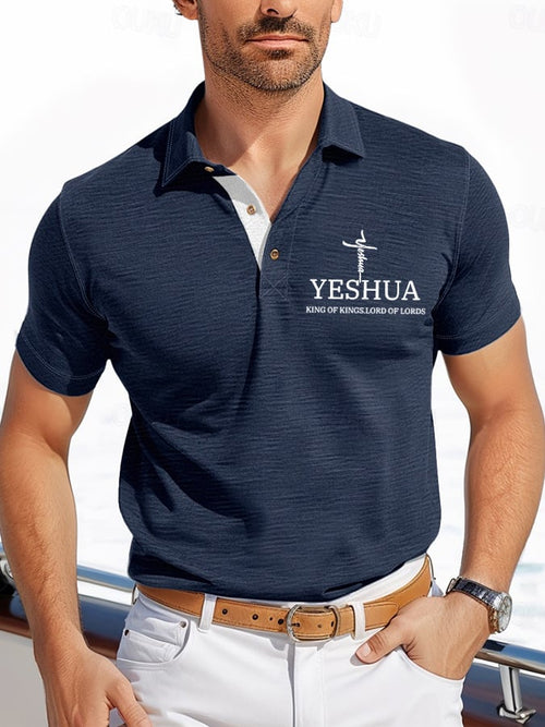 Men's Retro Faith “Yeshua King OF Kings Lord Of Lords�? Casual Printed Polo Shirt