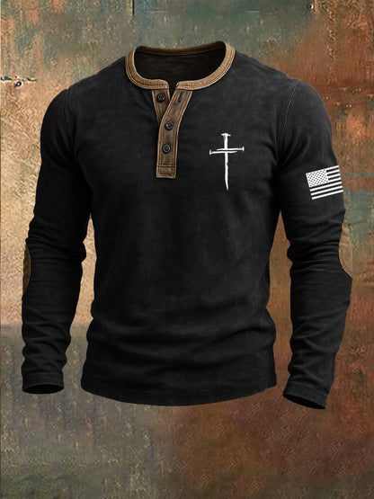 Men's Faith Print Henley Top