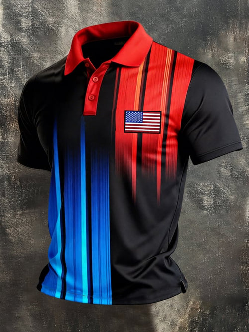 Men's Retro Patriot Color Block Polo Collar Short Sleeve