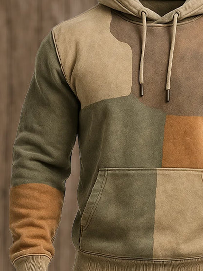 Men's Retro Distressed Color Block Print Casual Long Sleeve Sweatshirt