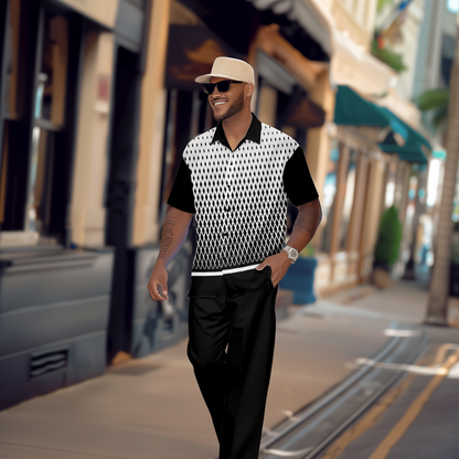 Men's Gradient Color Block Short Sleeve Shirt Walking Suit 1121
