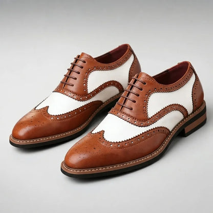 Men's Vintage Two Tone Brogue Wingtip Lace Up Dress Shoes