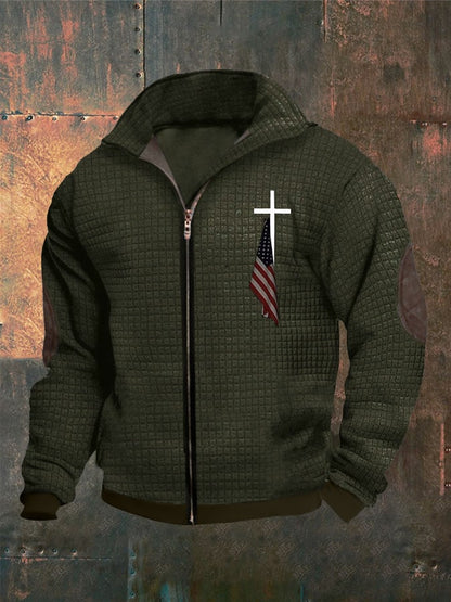 Men's Casual Faith Printed Zipper Long Sleeve Sweatshirt