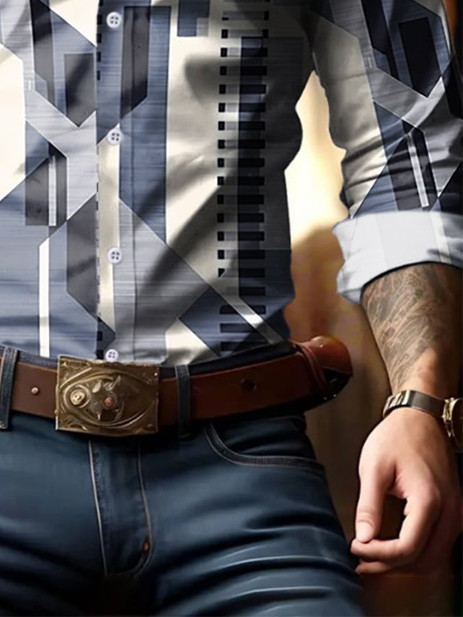 Men's Geometric Print Business Shirt