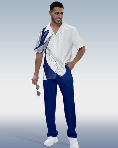 Rianmond Men's Colorblock Print Short Sleeve Walking Suit 519