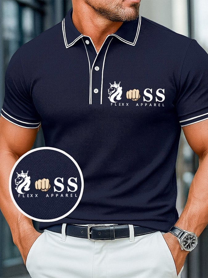 Men's casual, comfortable, and breathable retro letter print polo shirt
