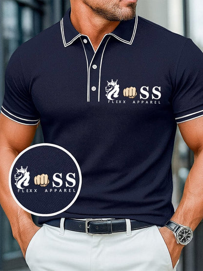 Men's casual, comfortable, and breathable retro letter print polo shirt