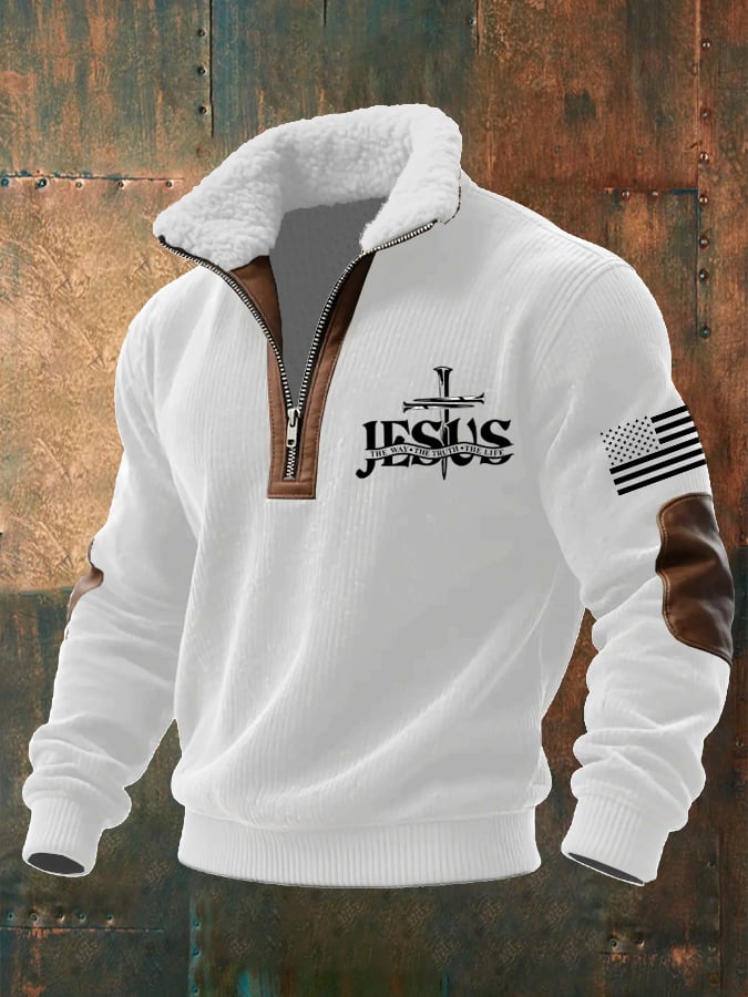 Men's Casual Faith Retro Textured Sweatshirt