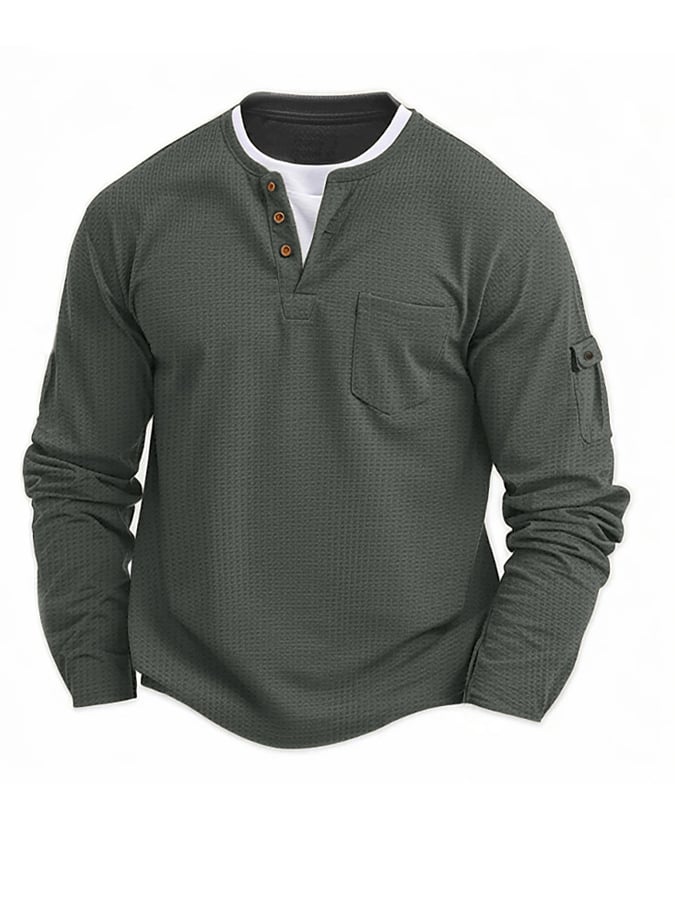 Men's Vintage Basic Waffle Long Sleeve Henley