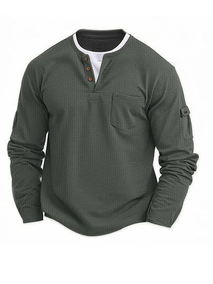 Men's Vintage Basic Waffle Long Sleeve Henley