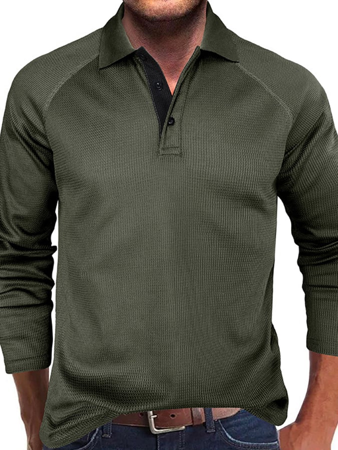 Athletic Casual Waffle Long Sleeve Half Button Polo Shirt