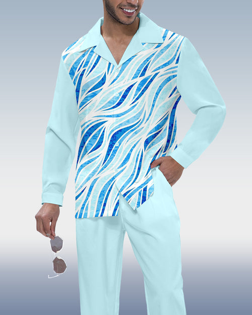 Men's Gradient Print Long Sleeve Shirt Walking Suit 333