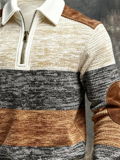 Men's Retro Color Block Print Zipper Sweatshirt