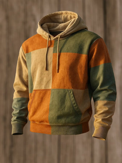 Men's Retro Distressed Color Block Print Casual Long Sleeve Sweatshirt