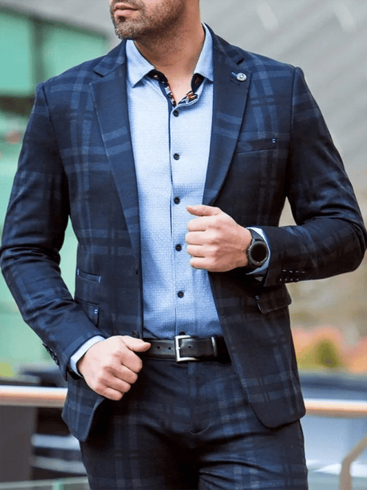 Men's Vintage Single-Breasted Plaid Gentleman's Business Suit Jacket