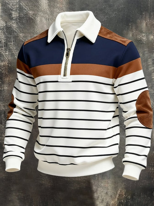 Men's Retro Color Block Print Zipper Sweatshirt