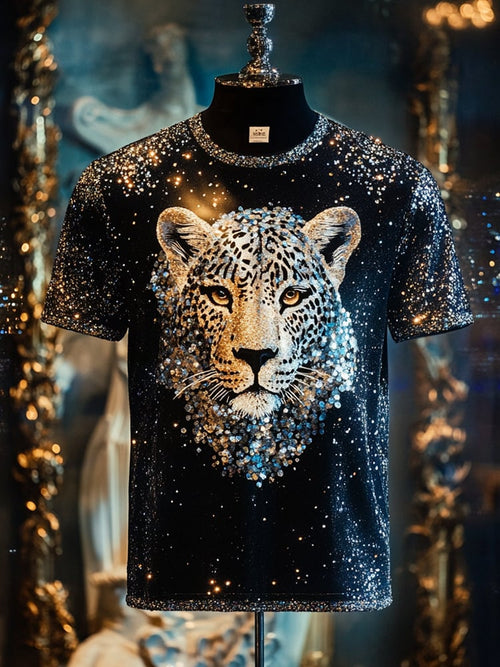 Men's Leopard Sequin Business Print Short Sleeve T-Shirt