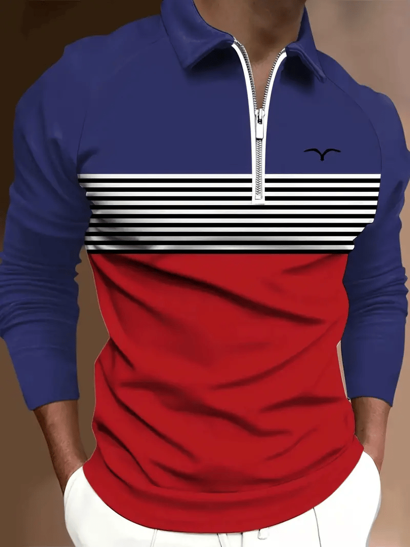 Men's Business Casual Striped Zip-Up Shirt