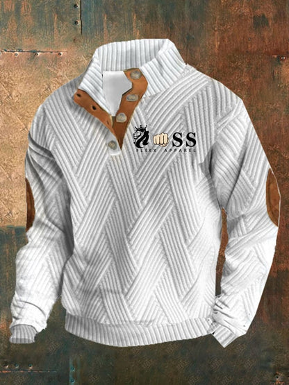 Men's Retro Letter Design Jacquard Plaid Fabric Casual Sweatshirt