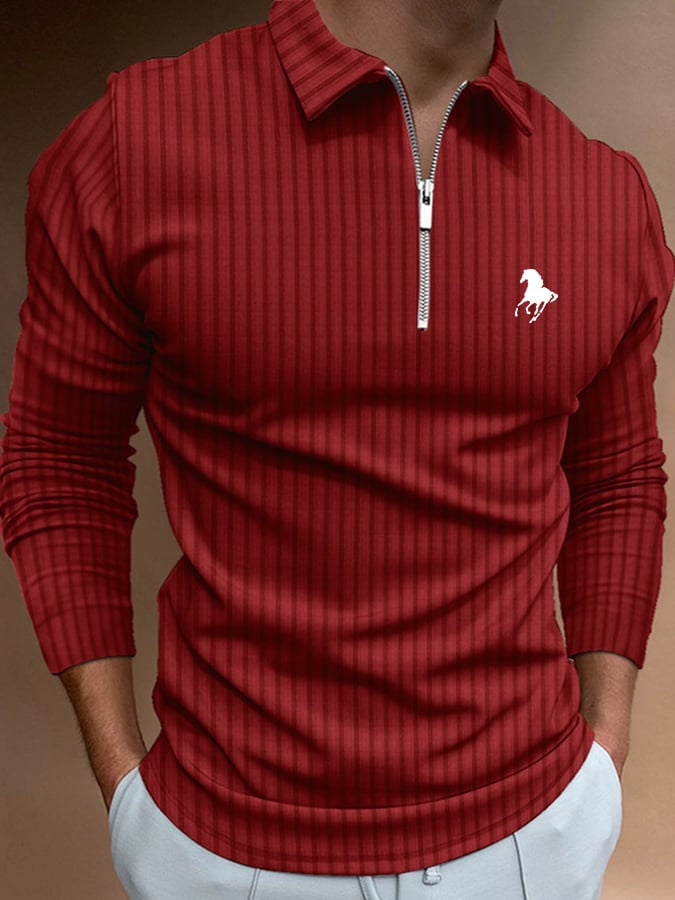 Men's Horse Print Casual Polo Shirt