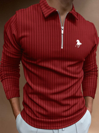 Men's Horse Print Casual Polo Shirt