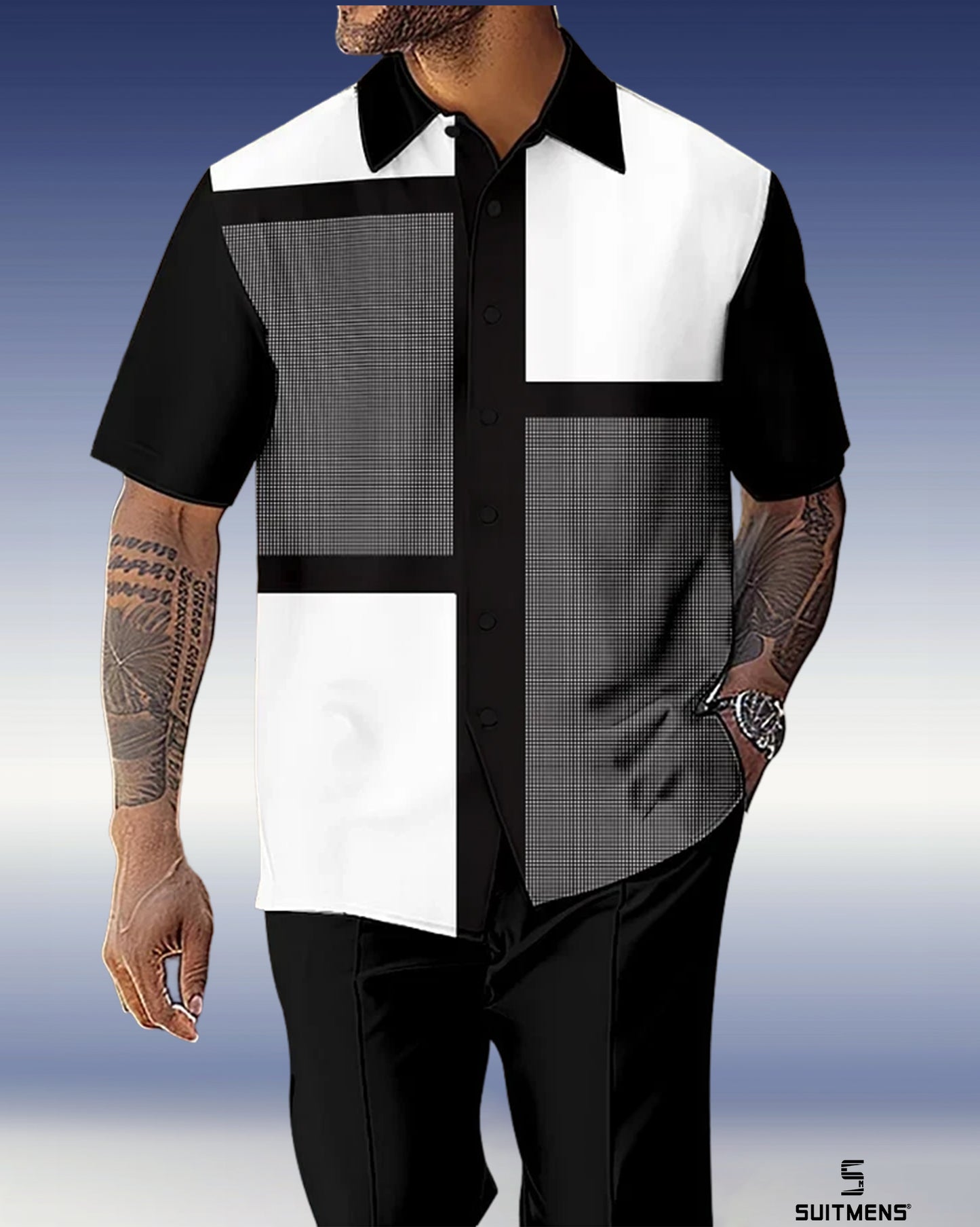 Men's Retro Gorgeous Short Sleeve Shirt Walking Suit 1062
