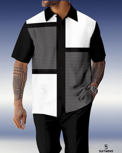 Men's Retro Gorgeous Short Sleeve Shirt Walking Suit 1062