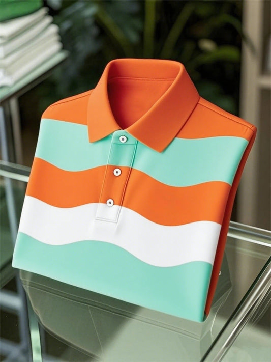 Men's Business Casual Art Button Short Sleeve Polo Shirt