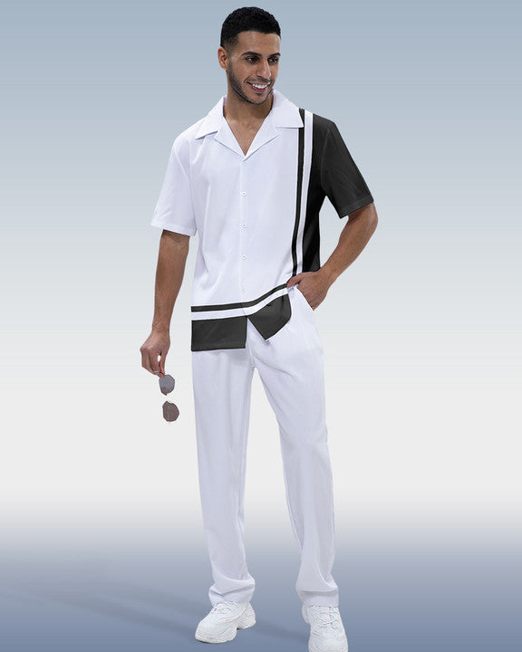 Rianmond Men's Color Block Print Short Sleeve Walking Suit  187