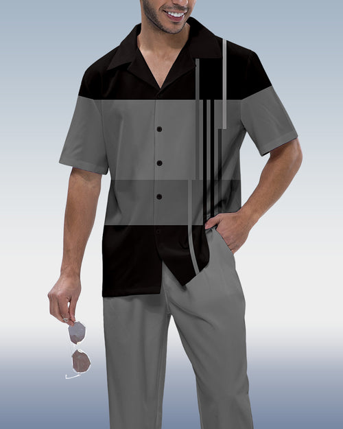 Men's Color Block Printed Short Sleeve Shirt Walking Suit 927