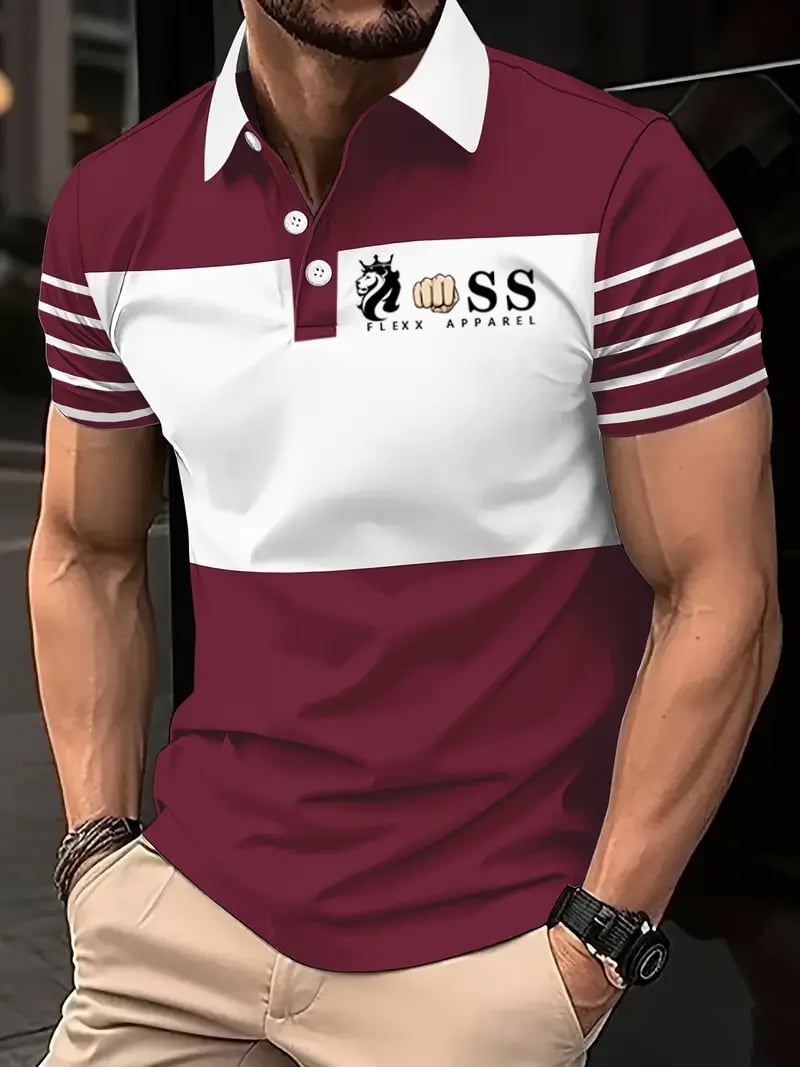 Men's Retro Letter Design Printed Casual Polo Shirt