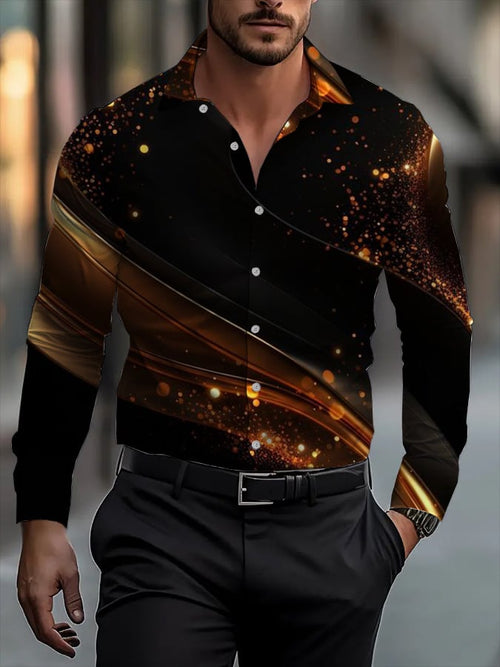 Men's Classic Business Plaid Stripe Print Long Sleeve Shirt