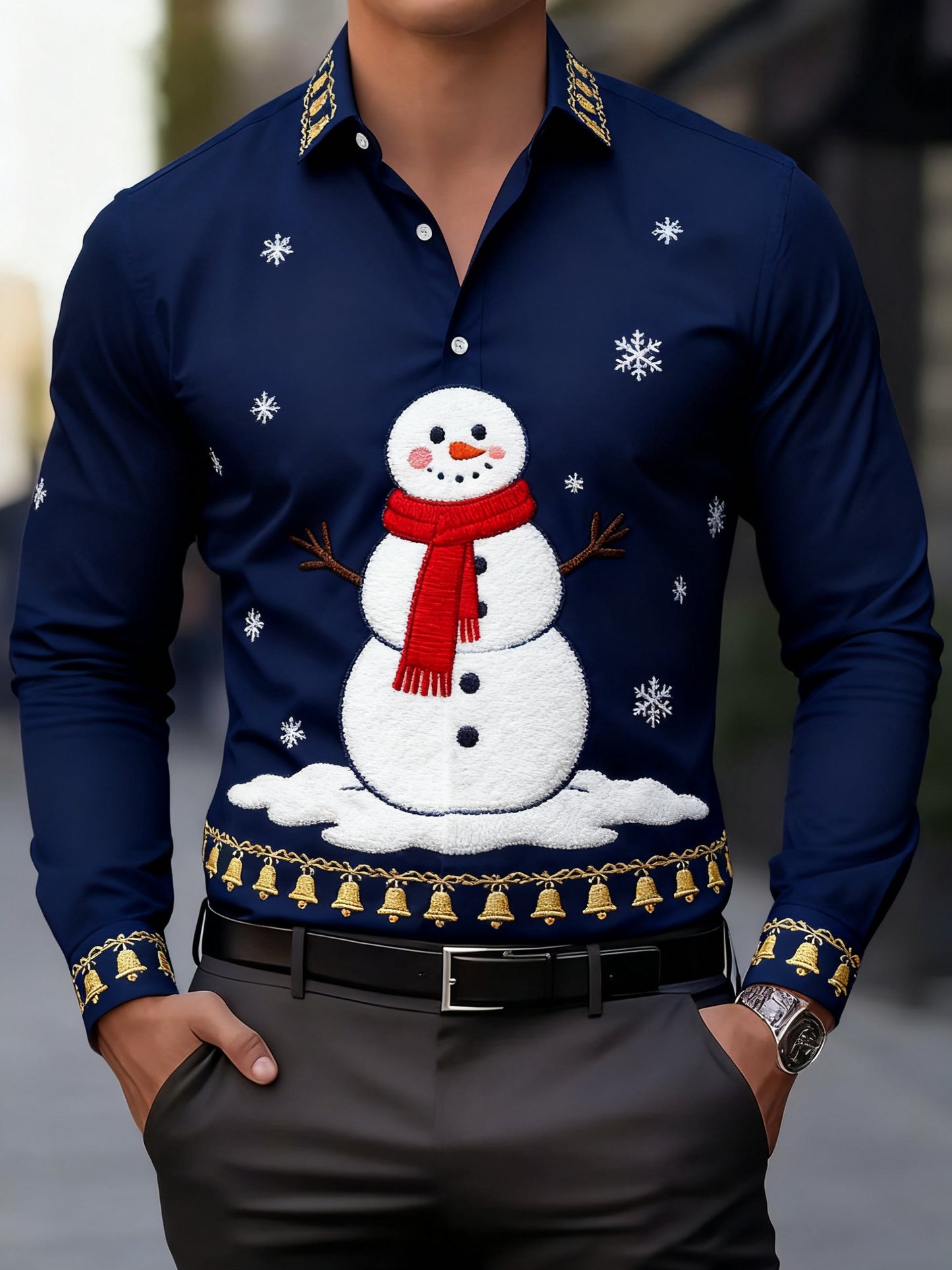 Men's Business Christmas Print Long Sleeve Shirt