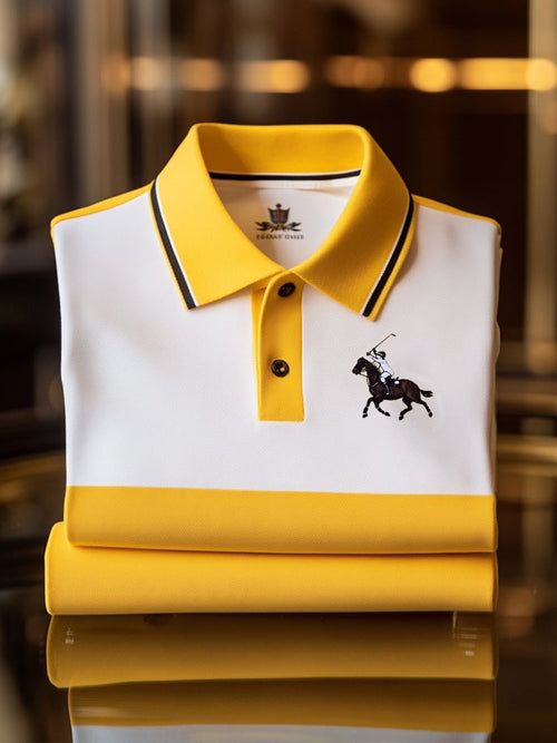 Men's Classic Business Check Logo Button Short Sleeve Polo Shirt